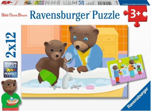 2 puzzles enfant 24 pieces : petit ours brun prend son bain / cuisine - ravensbourger - dessin anime