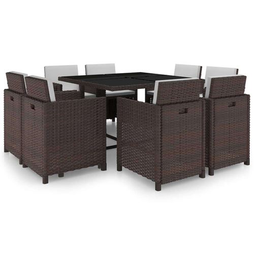 VIDAXL  salon de jardin avec coussins 9 pcs r&eacute;sine tress&eacute;e marron 42544