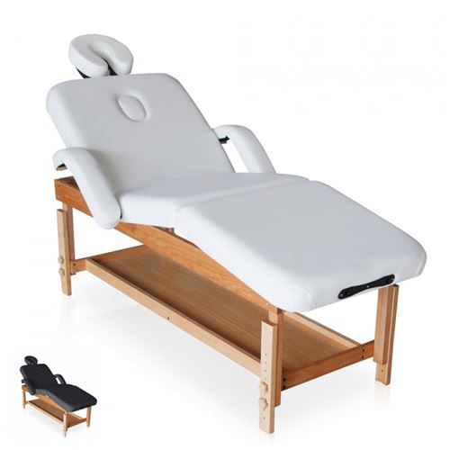 Table de massage en bois fixe réglable multi-position 225 cm Massage-pro, Couleur: Blanc