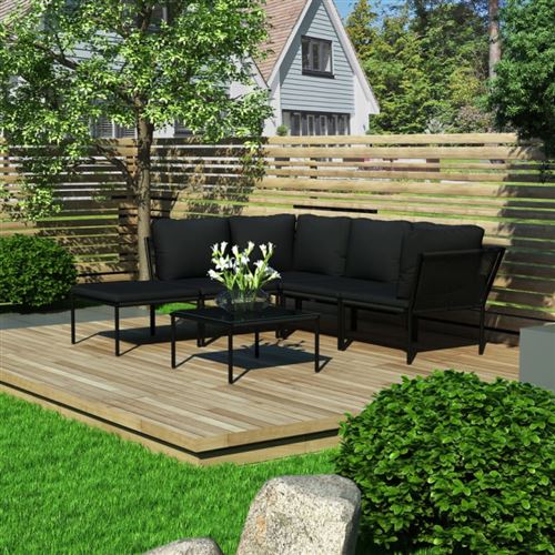 Vidaxl salon de jardin 6 pcs avec coussins noir pvc 48589