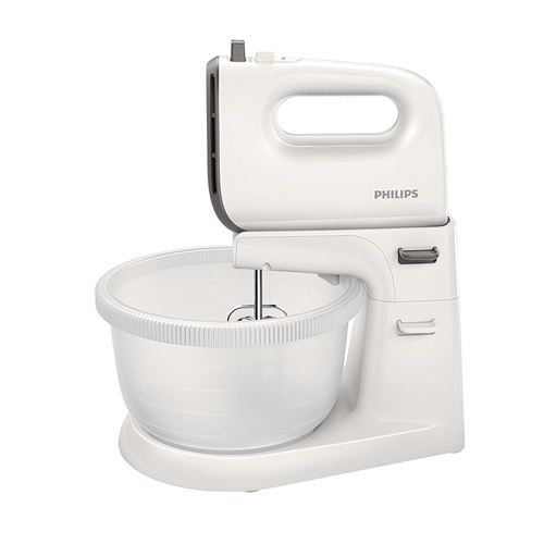 Philips HR3745/00 – Robot pétrin Daily avec 5 vitesses et fonction turbo, crochets en acier inoxydable, récipient inclus, 450 W, couleur blanche