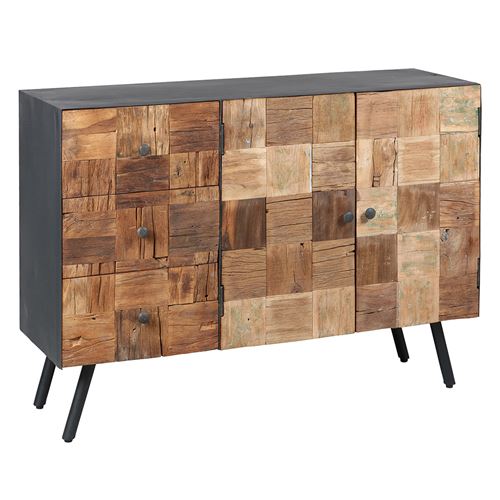 FULBERT - Buffet 2 Portes 3 Tiroirs Acier et Bois Massif