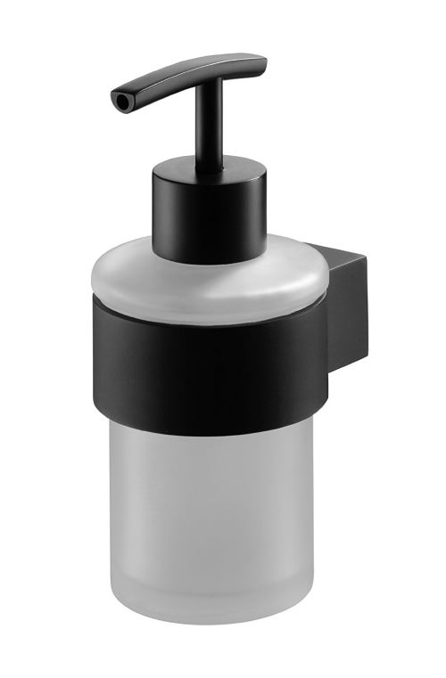 Bisk 02953 FUTURA Distributeur de savon liquide en verre givré avec support Noir, finition satinée, 6.7 x 9 x 15 cm