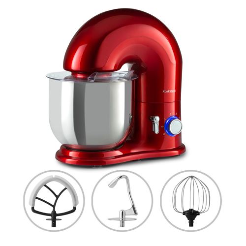 Klarstein Delfino - Robot de cuisine multifonction 1800W , 6 vitesses, fonction pulse, bol inox 7 litres - Rouge