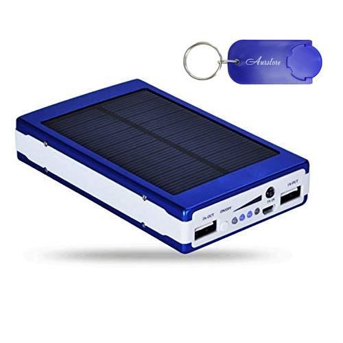 AURSTORE Chargeur Solaire 20000mAh,Solaire Power Bank,Lampe LED derrière, Double Port USB (Bleu)+1 Porte Clé AURSTORE 