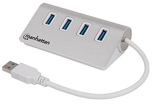 Manhattan 163767 usb 3.0 (3.1 gen 1) type-a 5000mbit s aluminium, blanc hub & concentrateur