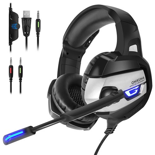 PS4 Casque de Jeu Avec Micro,Onikuma K5 stéréo DE 3,5 mm PC Gaming Casque avec Micro contrôle de Volume pour de Xbox One Noir