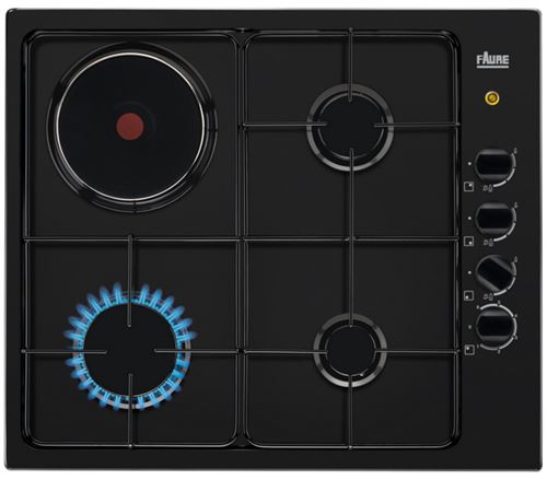 Faure FGM64300B - Gas & elektrische kookplaat - 4 hobben - Niche - breedte: 55 cm - diepte: 47 cm - zwart - zwart
