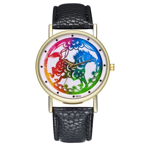 Véritable classique 12 Zodiac montre de type hommes montre dames tendance horloge à quartz T214-Anoir