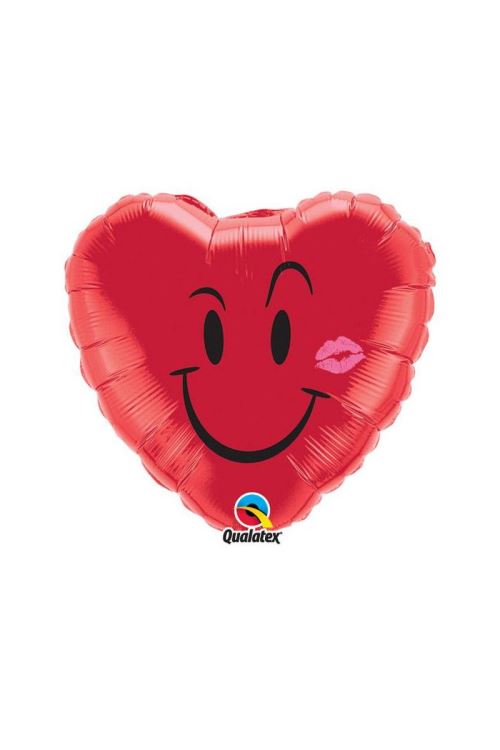 Ballon Aluminium Coeur Smile And Kiss 46 Cm 18 Qualatex© - Rouge