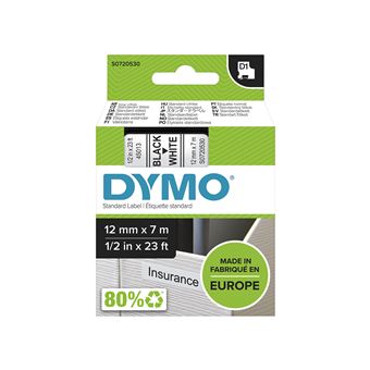 DYMO RUBAN D1 12MMX7M NOIR/BLANC