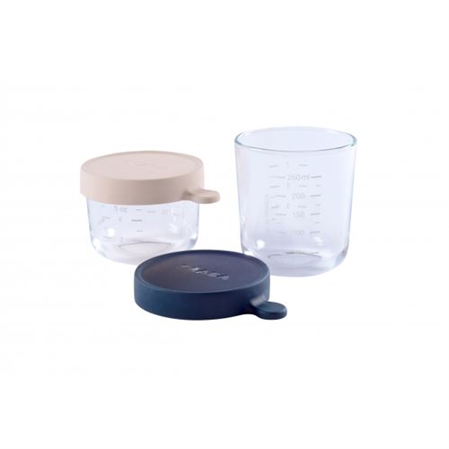 Beaba - Coffret 2 portions verre 150 ml pink/250 ml dark blue