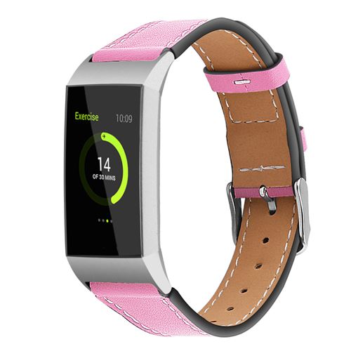 Bracelet en cuir durable pour Fitbit Charge3 / Charge4 - Rose (Taille S)