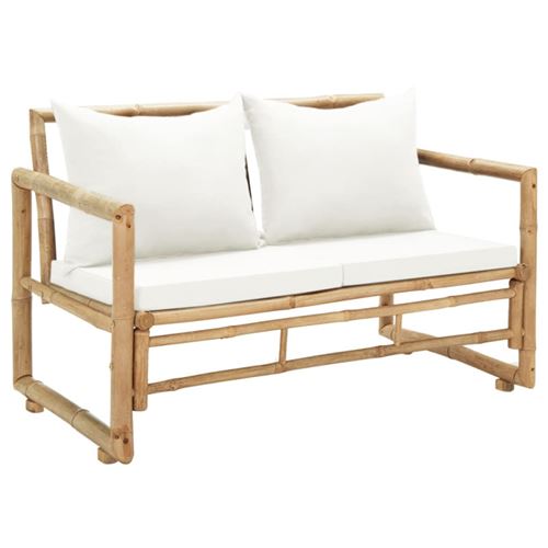 Vidaxl Marron Canapé De Jardin À 2 Places Avec Coussins Bambou