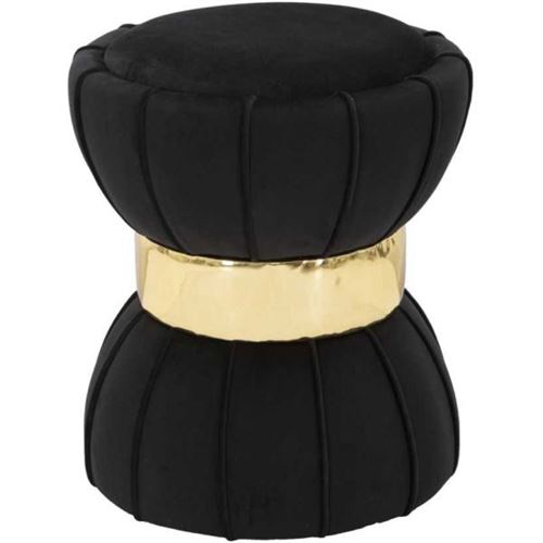 Non Communiqué Noir Pouf En Tissu Et Métal Flower 40 X 44 Cm