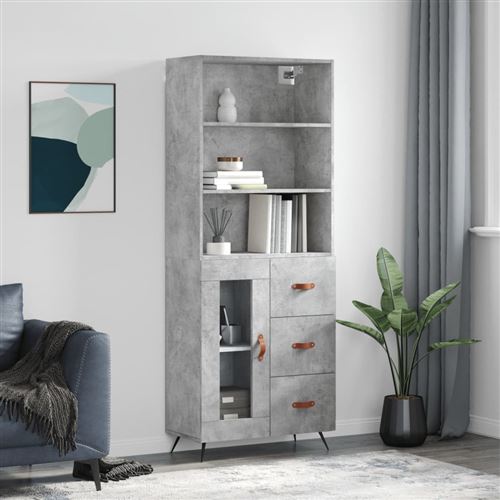 VIDAXL - Buffet Haut - Gris Béton - 69,5x34x180 cm - Image 3