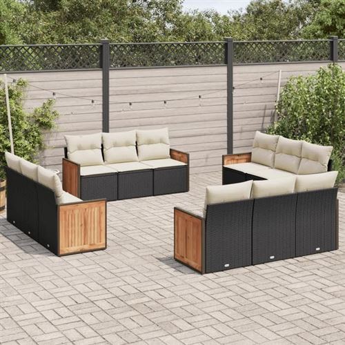 VIDAXL  Salon De Jardin 12 Pcs Avec Coussins Noir R&eacute;sine Tress&eacute;e