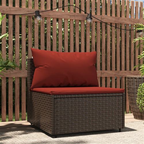 vidaXL Tuinmiddenbank met kussens poly rattan bruin319817