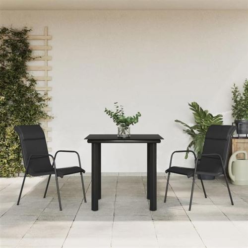 Vidaxl Noir Ensemble À Manger De Jardin 3 Pcs - Image 2