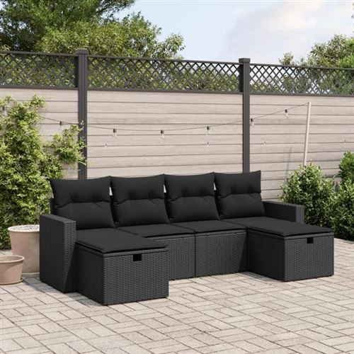  vidaXL Salon de Jardin avec Coussins 6 pcs, Canap&eacute;s de Terrasse, Ensemble de Meubles de Patio, Mobilier d'Ext&eacute;rieur, Noir 3263541 