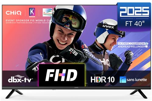 CHiQ L40FT Téléviseur 40 (100 cm), Full HD, HDR10, Google TV OS, Chromecast Intégré, Design Métal sans Cadre
