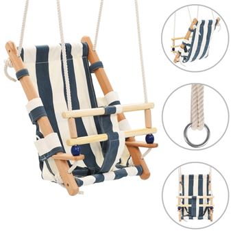 vidaXL Balançoire pour bébé avec ceinture de sécurité Coton Bois Bleu - 1
