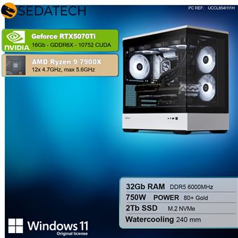 Black November 2025 : Sedatech PC Gamer Silent Quiet Airflow AMD Ryzen 9 5900X RTX4060Ti 32Go RAM 2To SSD M.2 Windows 11 Pas Cher