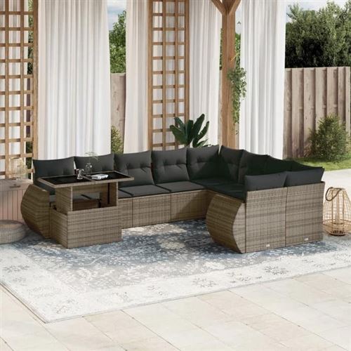 Non Communiqué Gris Vidaxl Salon De Jardin Modulable - Lot De 10 Pièces - Rotin 9 Personnes