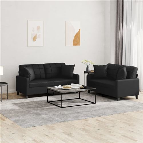 Non Communiqué Noir Vidaxl Ensemble De Canapés 2 Pcs Avec Coussins Similicuir