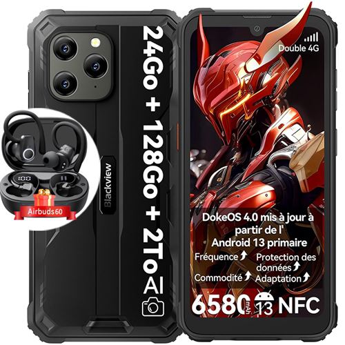 Smartphone Incassable Blackview BV5300 Plus Android 13 6,1 128 Go 6580mAh NFC Noir avec Écouteurs Bluetooth Airbuds 60