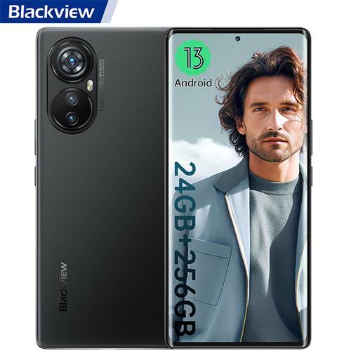 Téléphone Portable 4G Blackview A200 Pro 108MP 6.67 FHD+ 2.4K écran incurvé 24Go+256Go 5050mAh 66W G99 Android 13 Dual SIM - Noir