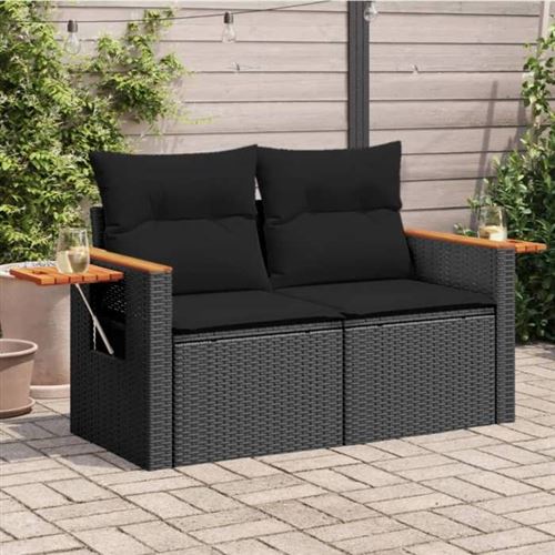 Non Communiqué Noir Vidaxl Canapé De Jardin Avec Coussins 2 Places, Siège Avec Dossier, Meuble De Patio Arrière-Cour Terrasse Extérieur, 365994