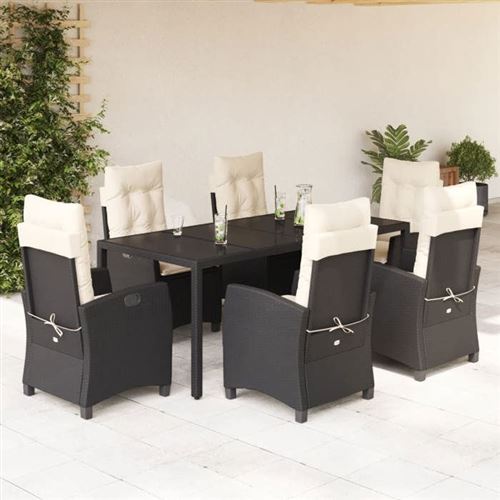 Non Communiqué Noir Vidaxl Ensemble À Manger De Jardin Avec Coussins 7 Pcs, Table Et Chaises Avec Dossier Réglable, Meubles D'extérieur, 3212632