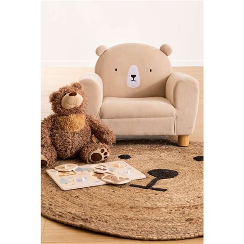 Atmosphera Tapis Enfant Panda Andy Noir Et Blanc - Tapis Rond D100cm En Fausse Fourrure, Confort Et Décoration Ludique