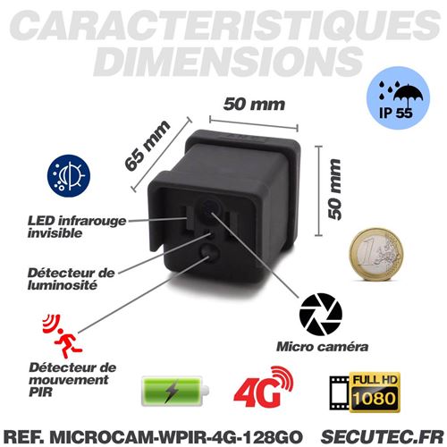 Kit micro caméra 4G HD 1080P longue autonomie waterproof avec détection de  mouvement PIR et humain vision nocturne invisible 128 Go - Caméra de  surveillance - Achat & prix