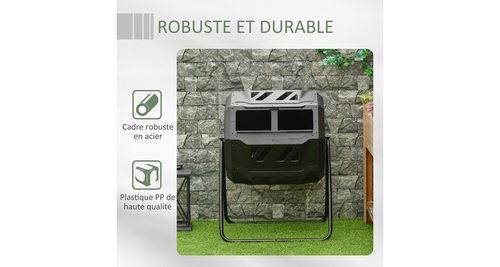Composteur de Jardin Rotatif - Bac a Compost pour Déchets - Rotatif 360° -  Double Chambre 70 L - pour Usage Toute Saison - Equipé de Trous de