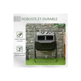 Composteur de jardin - bac à compost pour déchets - rotatif 360° - double  chambre 160 L - acier PP noir