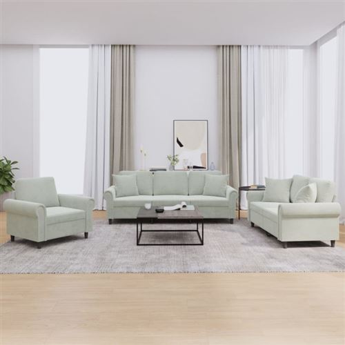 Vidaxl Gris/Clair Ensemble De Canapés 3 Pcs Avec Coussins Velours - Image 2