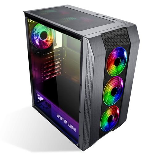 Boîtier PC Spirit Of Gamer Boitier PC Rogue 6 RGB, Tour gaming, ITX / maTX  / ATX 4 ventilateurs, rétroéclairé
