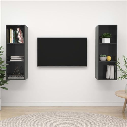vidaXL Meubles TV muraux 2 pcs Gris brillant Bois d'ingénierie3079861