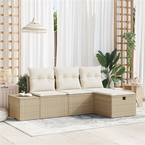 Non Communiqué Beige Ensemble De Canapé De Jardin 4 Pièces Avec Coussins En Poly Rattan