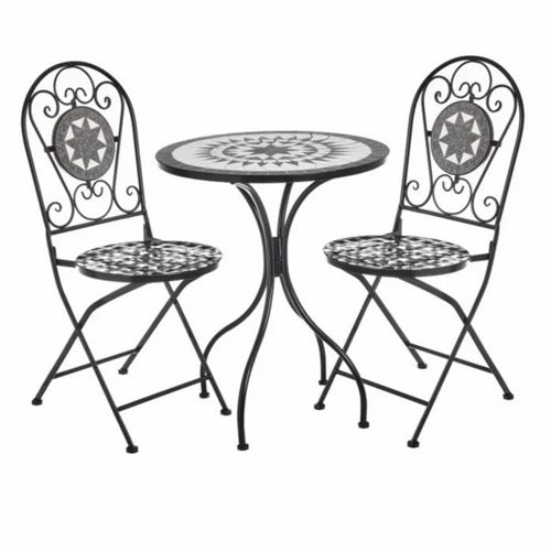 Set de table et 2 chaises pliables coloris noir - Longueur 60 x Profondeur 60 x Hauteur 72 cm
