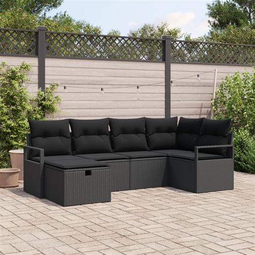 Non Communiqué Noir Canapé De Jardin 6 Pièces Avec Coussins En Rotin Poly Canapé De Jardin 2 Places Avec Rangement Et Coussins En Rotin Poly