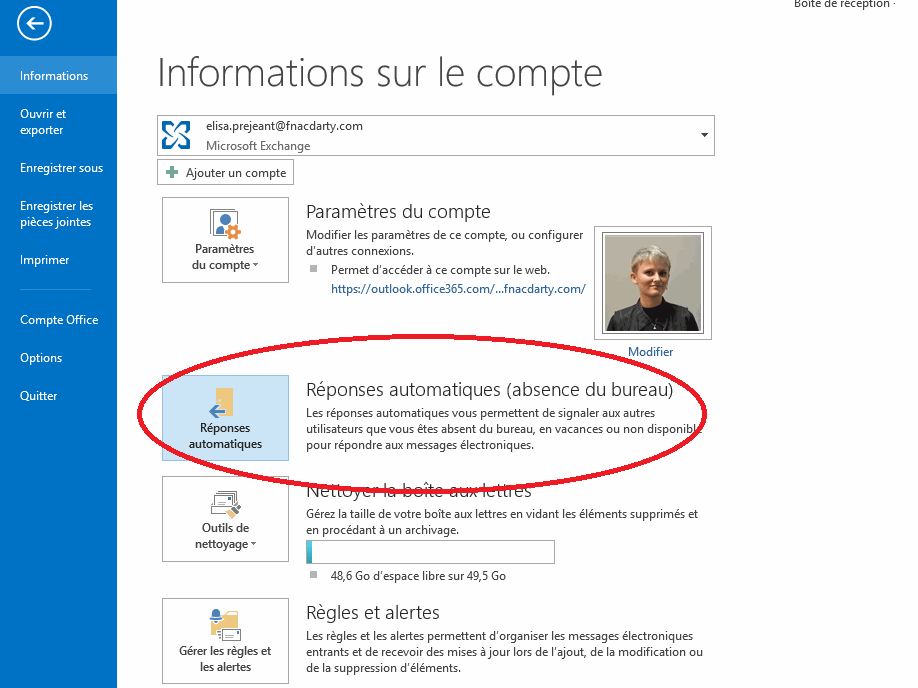 mettre un message d absence sur outlook 365