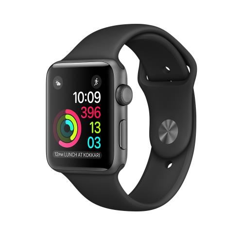 Apple-Watch-Series-1-38-mm-Boitier-en-Aluminium-Gris-Sideral-avec-Bracelet-Sport-Noir