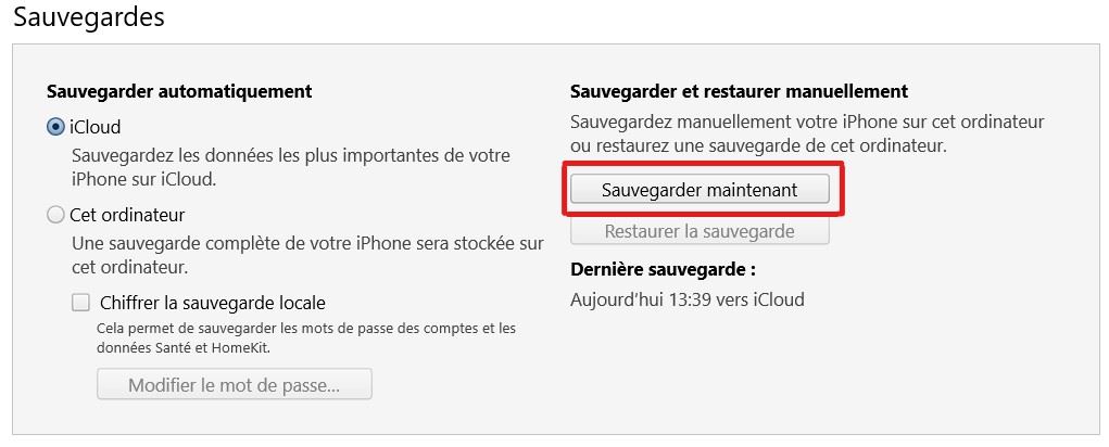 Sauvegarde itunes