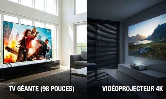 Vid&eacute;oproj vs tv g&eacute;ante visuel