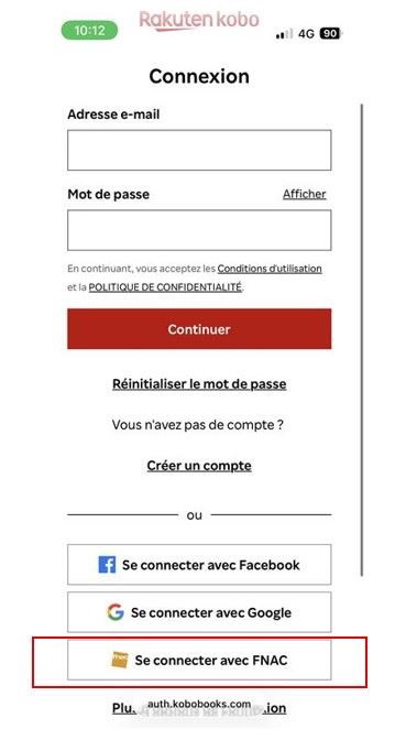 Se connecter avec Fnac sur sa liseuse