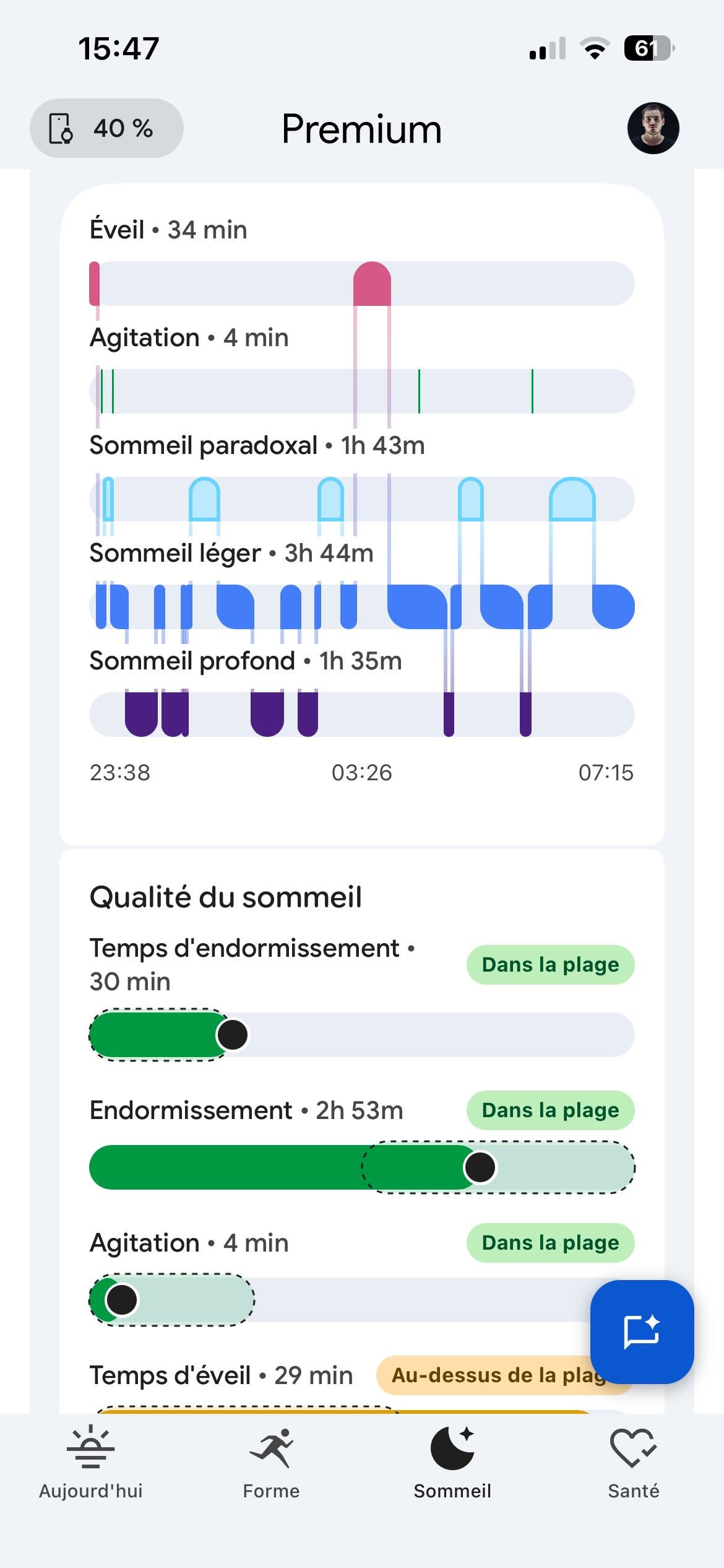 Appli Fitbit Air suivi sommeil