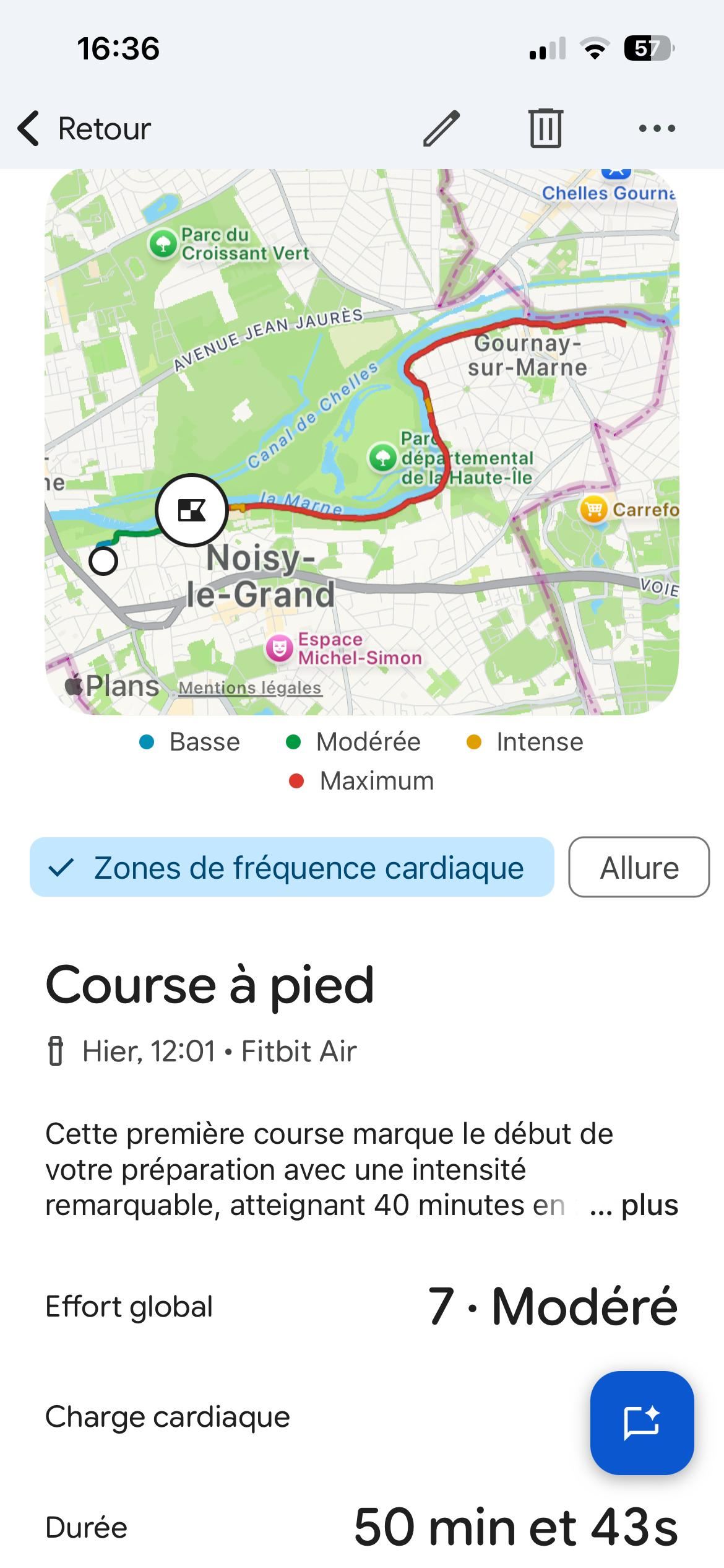 Fitbit Air suivi running